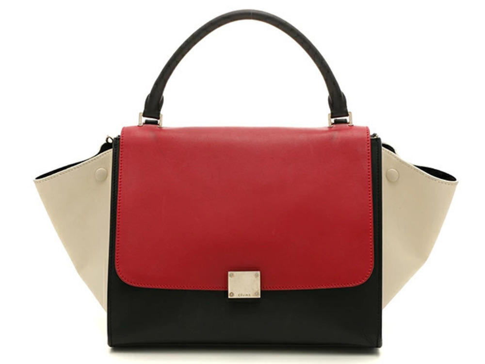 Celine Trapeze Black Red Ivory White Calfskin 2way Shoulder Bag